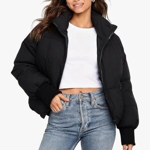 UANEO Puffer Jacket Womens Oversized Cropped Puffy Quilted Winter Jackets Coat